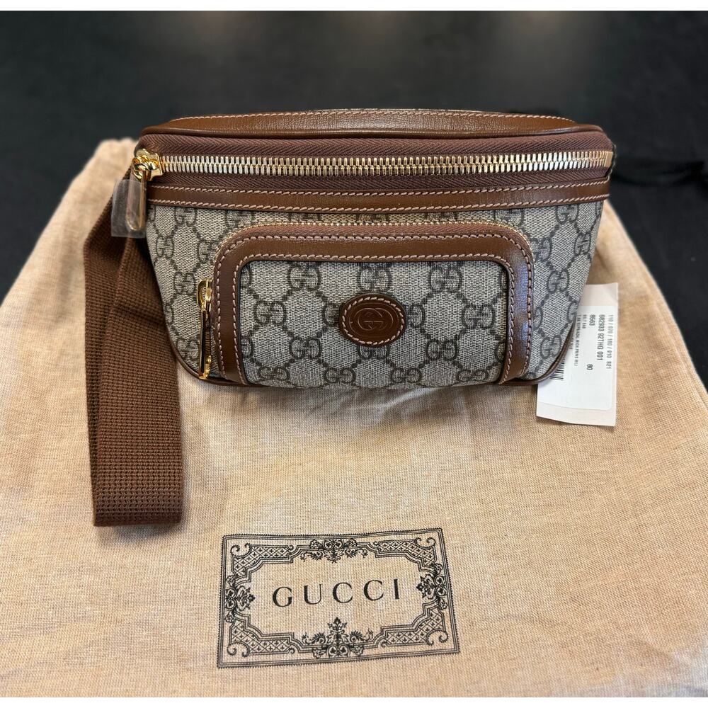 GUCCI Interlocking GG Brown Monogram Canvas Supreme Belt Bag New w/Tags